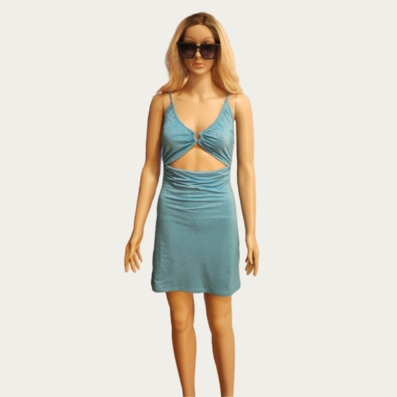 Princess Polly Dresses & Skirts - Princess Polly Blue Glitter Bodycon Cut-Out Mini Dress, Size 6